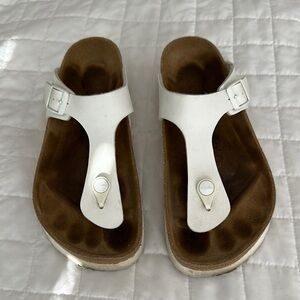 Papillio White and Brown Sandals with Cork Footbed